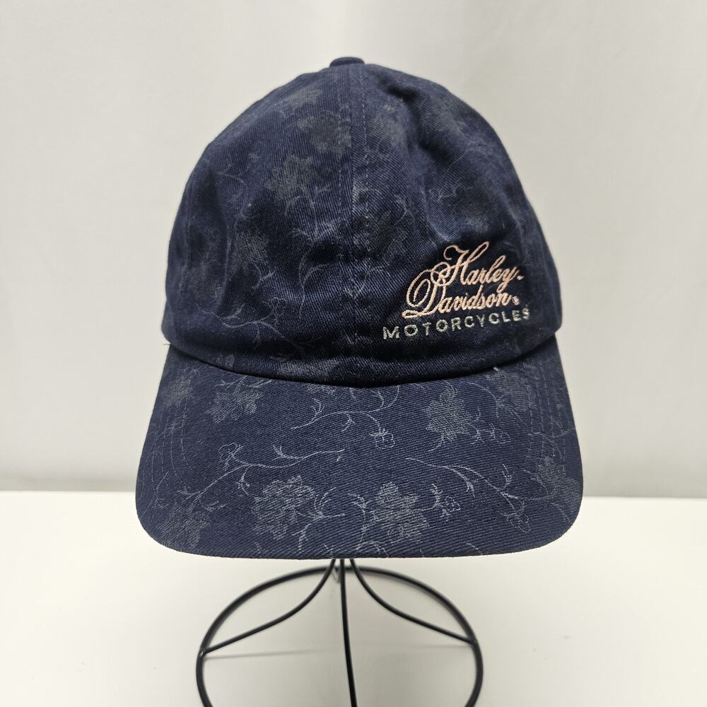 Harley-Davidson Motorcycles Women's Strapback Hat Navy Blue All Over Print Cap